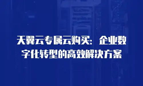 天翼云专属云购买：企业数字化转型的高效解决方案