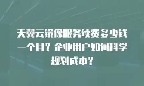 天翼云镜像服务续费多少钱一个月？企业用户如何科学规划成本？