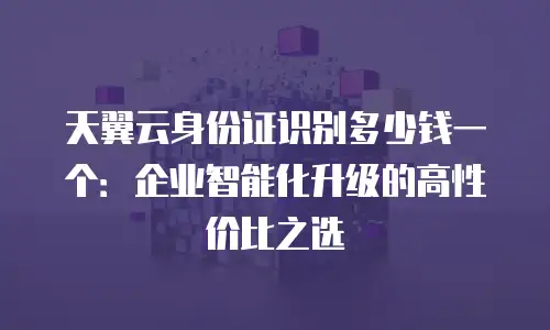 天翼云身份证识别多少钱一个：企业智能化升级的高性价比之选