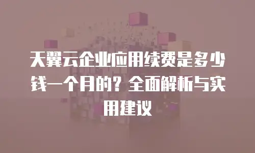 天翼云企业应用续费是多少钱一个月的？全面解析与实用建议