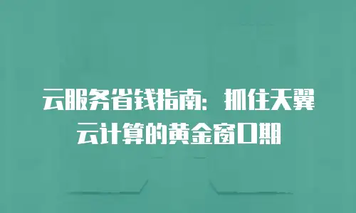 云服务省钱指南：抓住天翼云计算的黄金窗口期