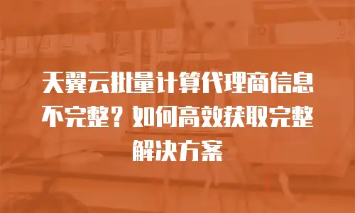 天翼云批量计算代理商信息不完整？如何高效获取完整解决方案