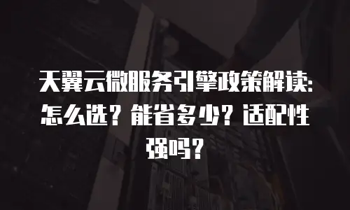 天翼云微服务引擎政策解读：怎么选？能省多少？适配性强吗？