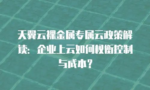 天翼云裸金属专属云政策解读：企业上云如何权衡控制与成本？