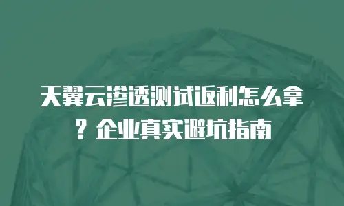 天翼云渗透测试返利怎么拿？企业真实避坑指南