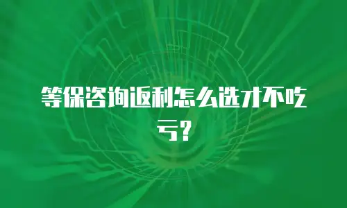 等保咨询返利怎么选才不吃亏？