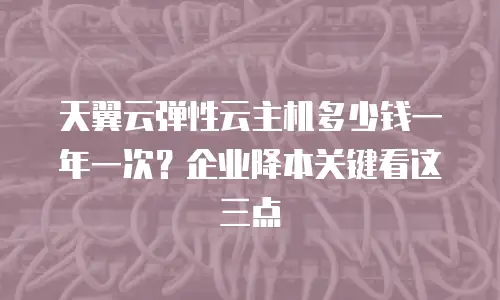 天翼云弹性云主机多少钱一年一次？企业降本关键看这三点