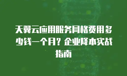 天翼云应用服务网格费用多少钱一个月？企业降本实战指南