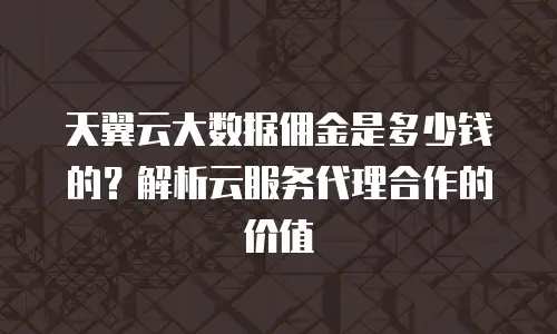 天翼云大数据佣金是多少钱的？解析云服务代理合作的价值