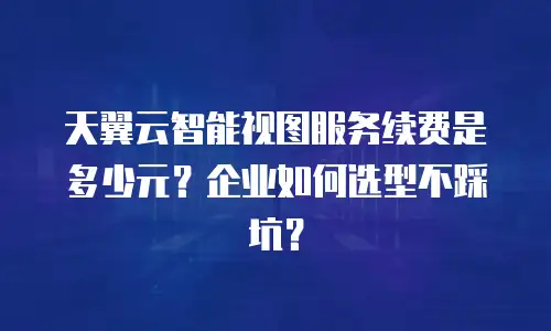 天翼云智能视图服务续费是多少元？企业如何选型不踩坑？
