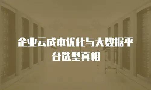 企业云成本优化与大数据平台选型真相