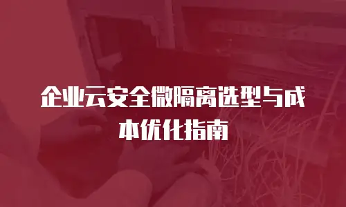 企业云安全微隔离选型与成本优化指南
