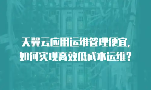 天翼云应用运维管理便宜，如何实现高效低成本运维？