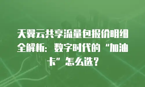 天翼云共享流量包报价明细全解析：数字时代的“加油卡”怎么选？