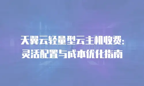 天翼云轻量型云主机收费：灵活配置与成本优化指南